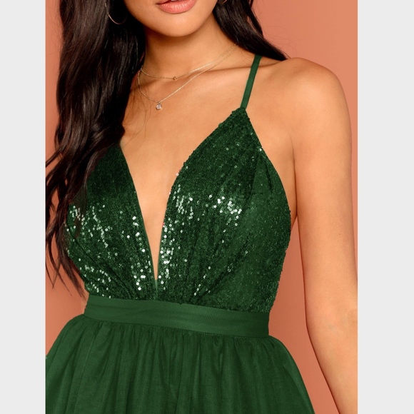 Sequin Mesh Halter Backless Crisscross Strap Dress - Picture 3 of 8